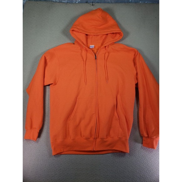 High Visibility Hoodie Mens Large Orange Full Zip Fleece Construction Yard Work - Picture 1 of 7